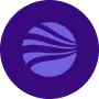 Abstract purple icon with four curved lines forming a wave pattern inside a circular shape.