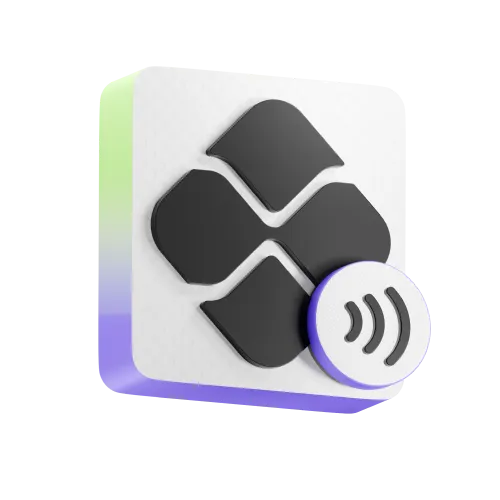 3D icon with four black diamond shapes and a small circle showing a wireless signal symbol.