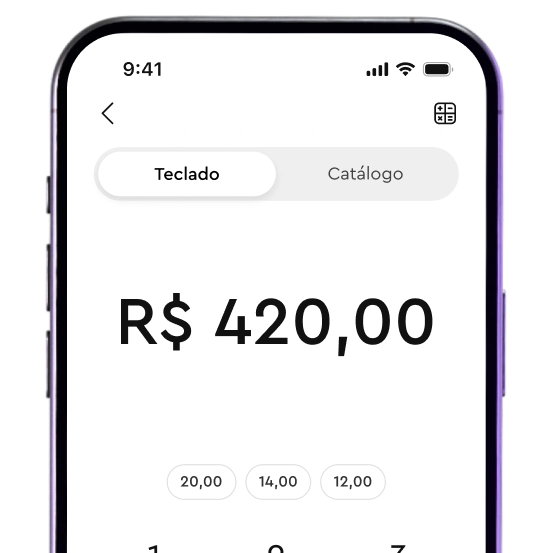 Tela do aplicativo mostrando o teclado número e o valor de venda digitado
