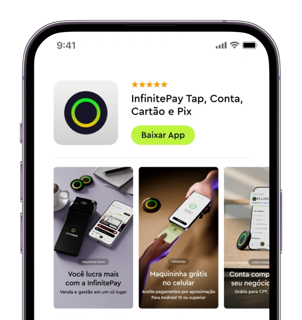 Tela do celular mostra o app da InfinitePay em loja de aplicativo
