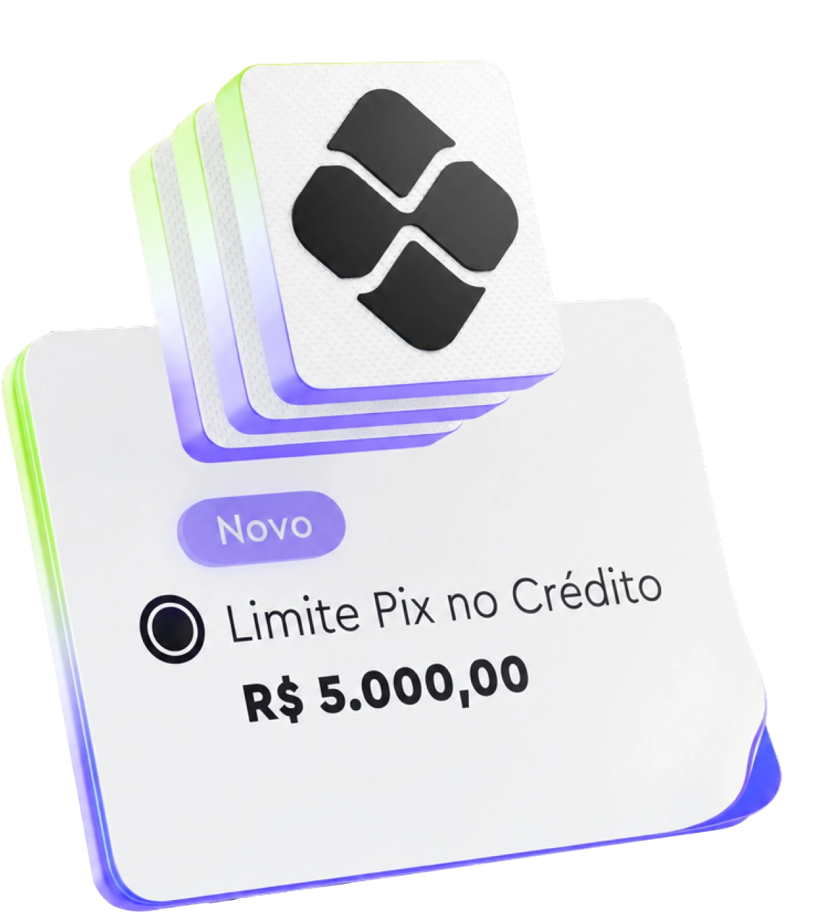 Card graphic showing new Pix credit limit of R$ 5,000.00 with a black logo above the text.