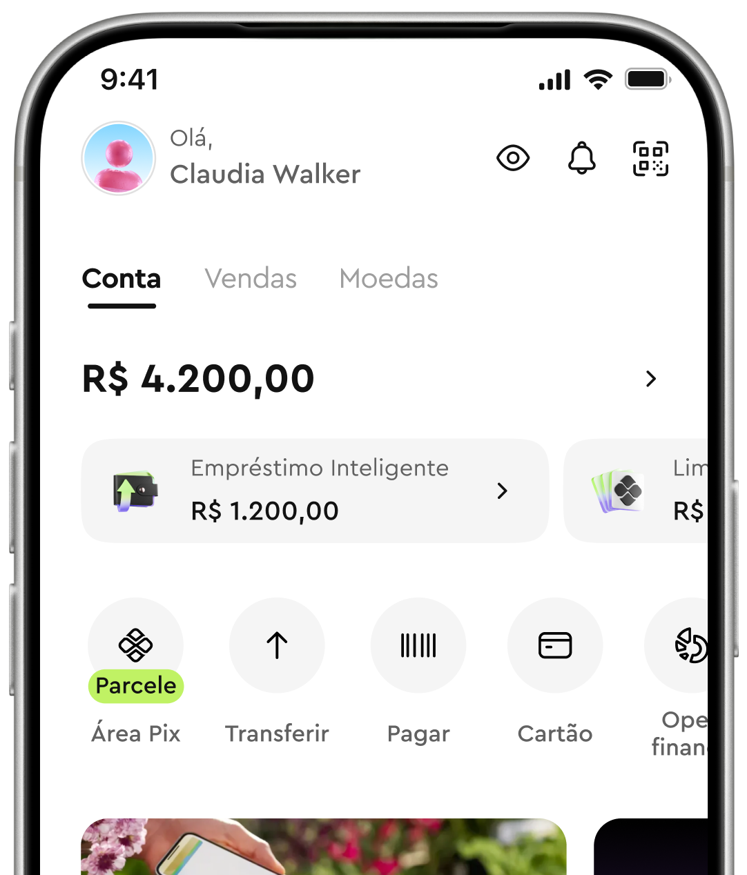 Tela do celular mostra ilustração da área Pix do aplicativo da InfinitePay