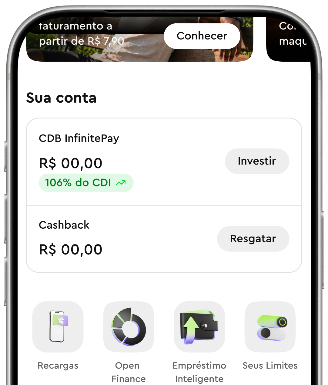 Tela do celular mostra o App da InfinitePay apresentando um QRCode escaneado para pagamento Pix.