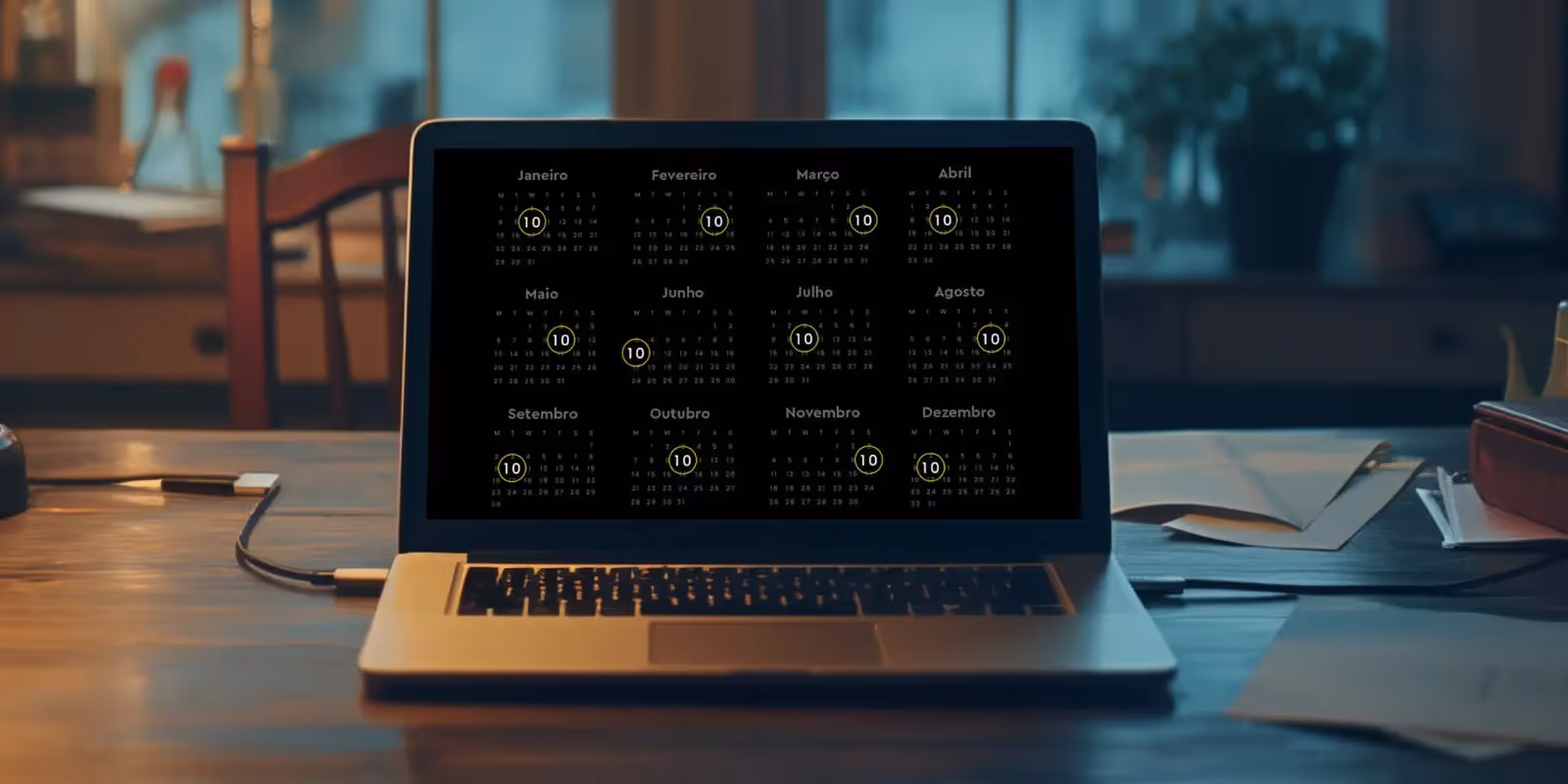 pagamento recorrente: uma computador ligado na mesa mostrando um calendario com datas marcadas