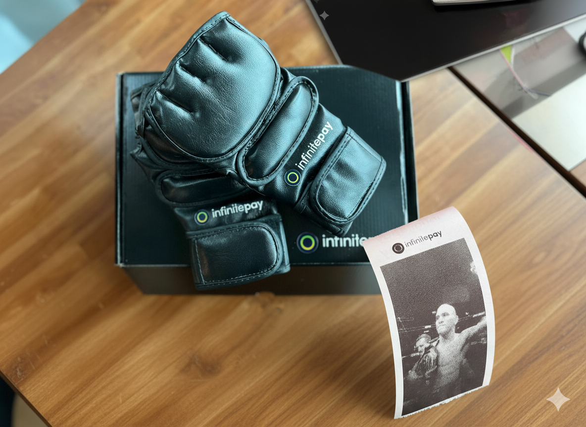 Cliente tira foto de Alex Poatan com maquininha e InfinitePay envia luva personalizada de presente 