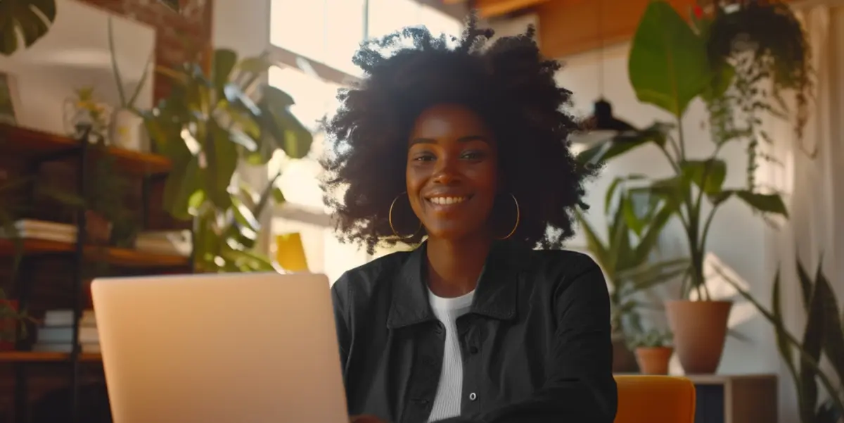 Mulher em seu escritório pesquisando no notebook quais são os produtos mais vendidos na internet.