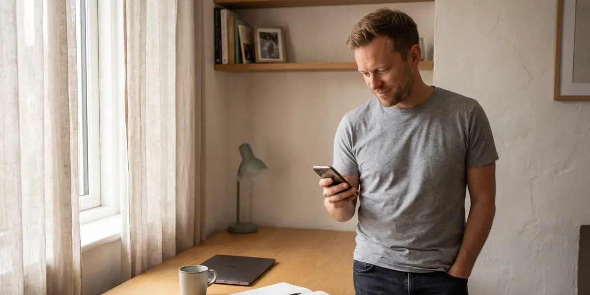Homem analisando gráficos no celular para entender a diferença entre CDB e CDI.
