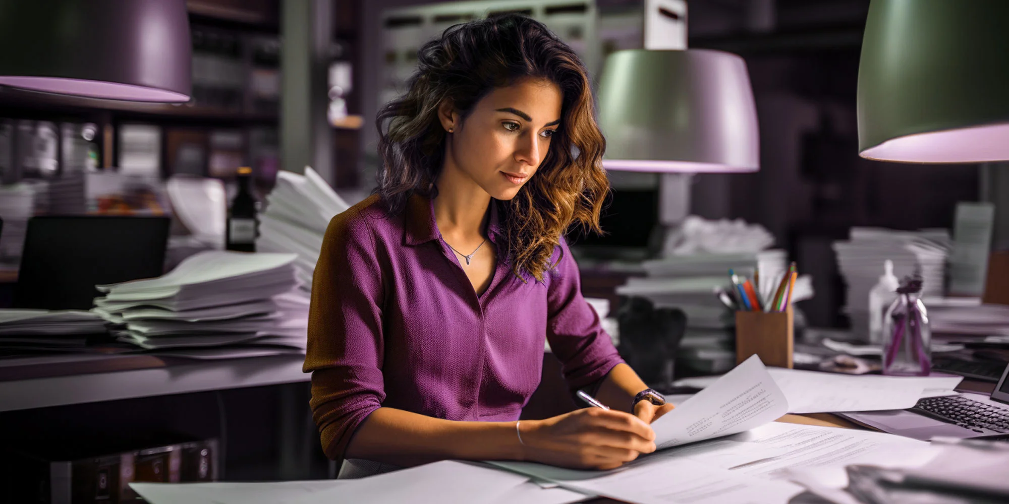 imagem que ilustra uma mulher sentada a mesa estudando sobre como organizar as finanças do seu negócio