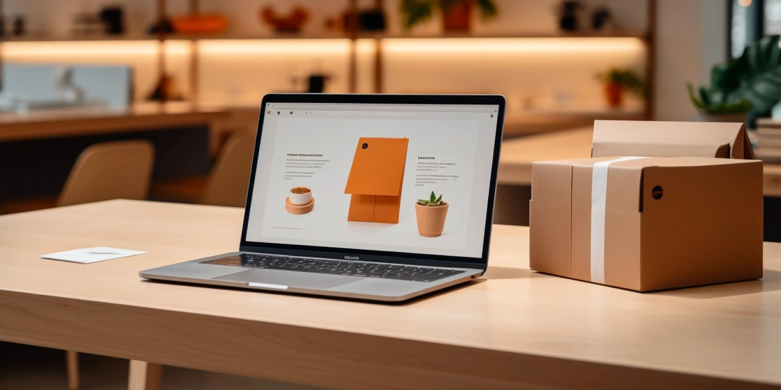 queima de estoque: um computador aberto na mesa com uma caixa ao lado