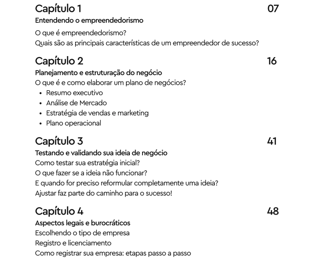 Índice do Ebook Como Empreender do Zero: Empreendedorismo para iniciantes: ebook em PDF do plano de negócios à primeira venda