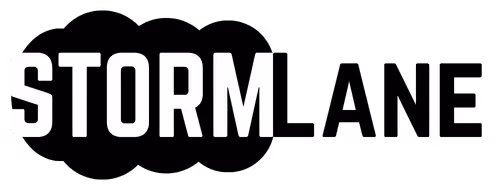 White text logo reading STORM on a black background.