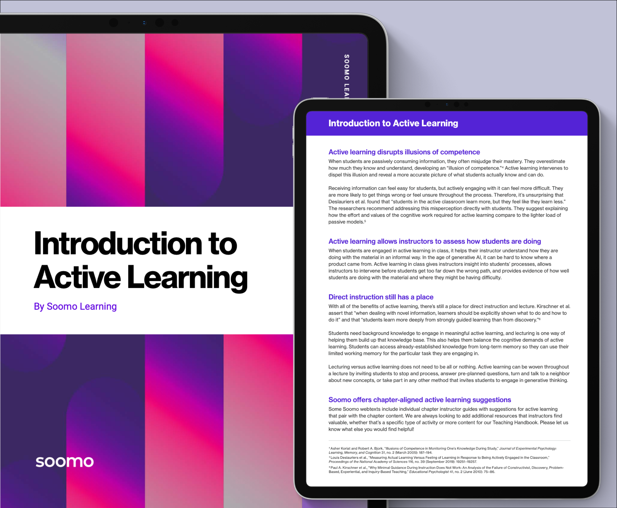 A graphic featuring the cover of a Teaching Handbook resource titled ”Introduction to Active Learning” and the first page inside