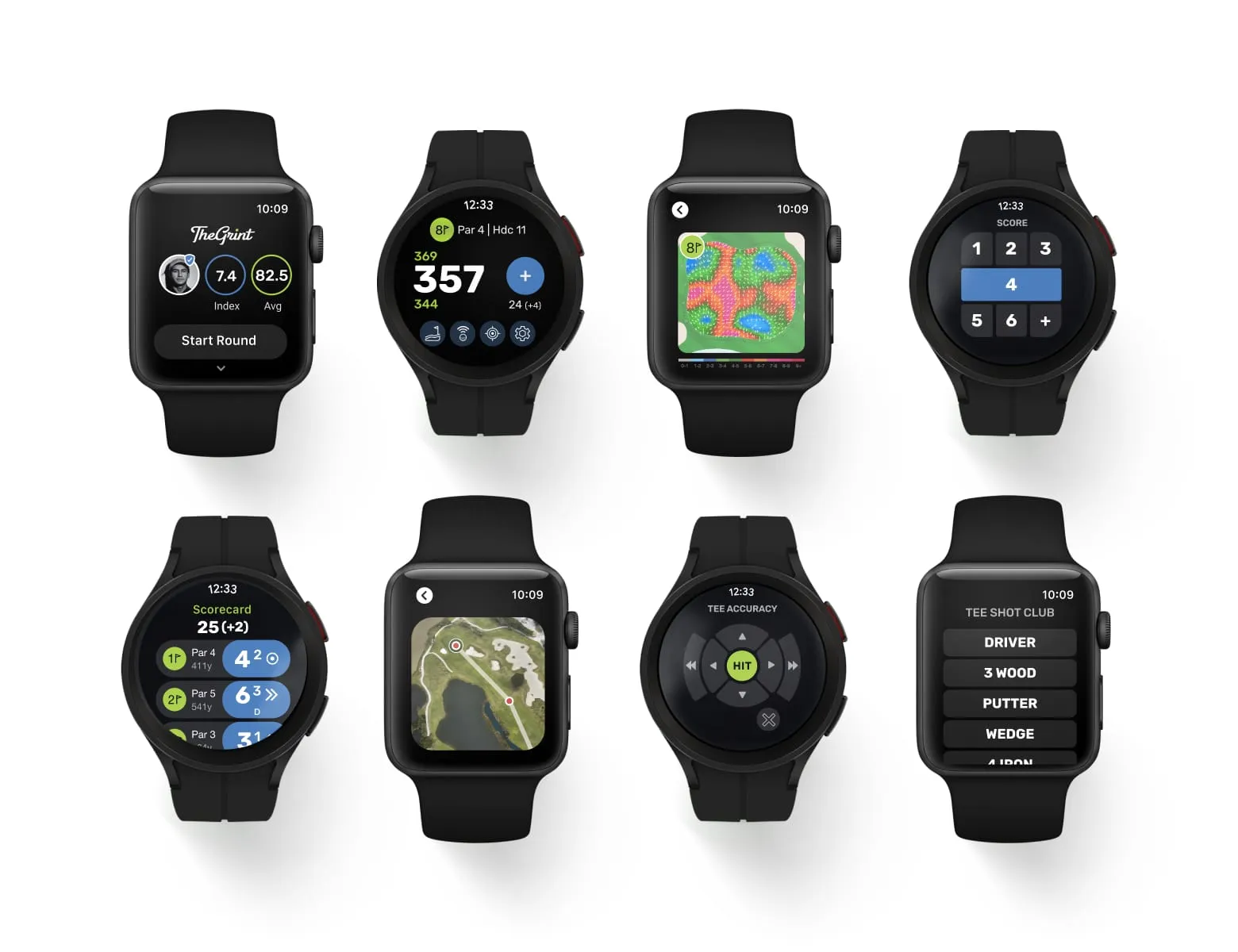 Grid of Watch mockups with various screens