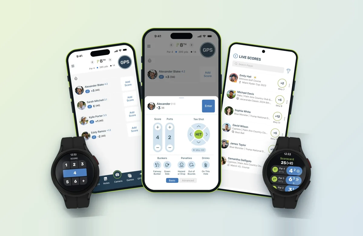 TheGrint golf scorecard and hole-by-hole score entry screens