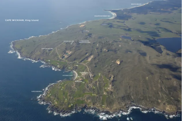 Aerial view of the Cape Wickham Links coastline on King Island, Australia