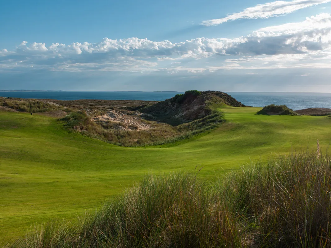 Dune-framed fairway at Cape Wickham, the 9th hole par 5