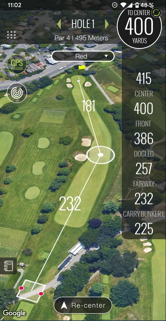 TheGrint GPS flyover of a hole with distances to hazards and the green