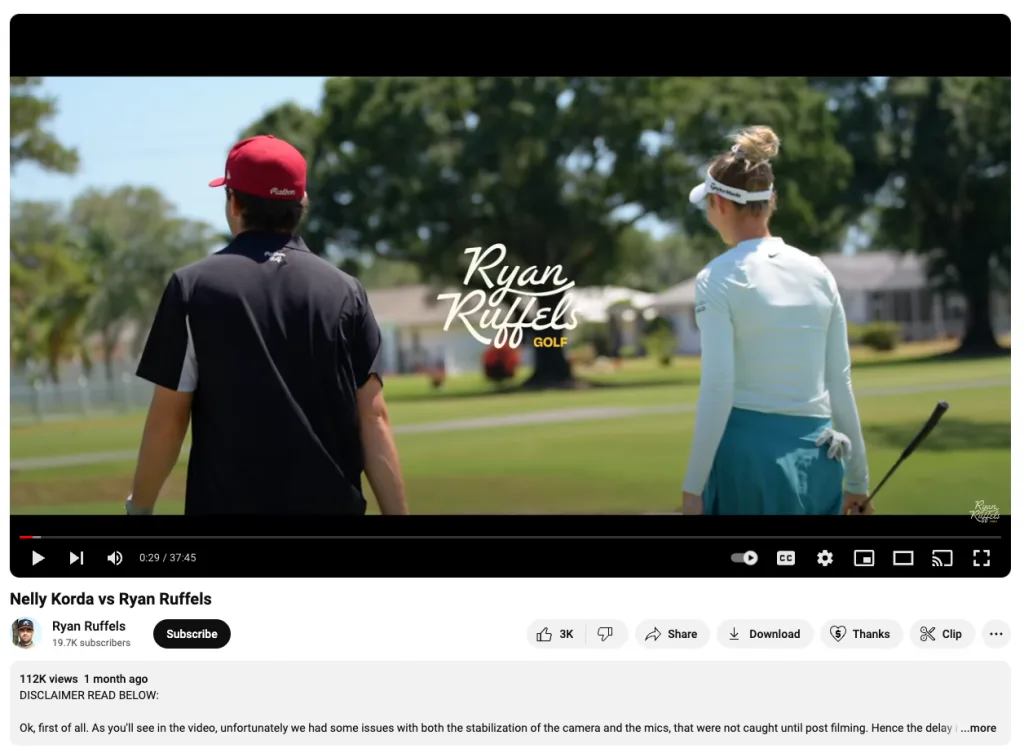 Ryan Ruffels YouTube video filming a round with another golfer