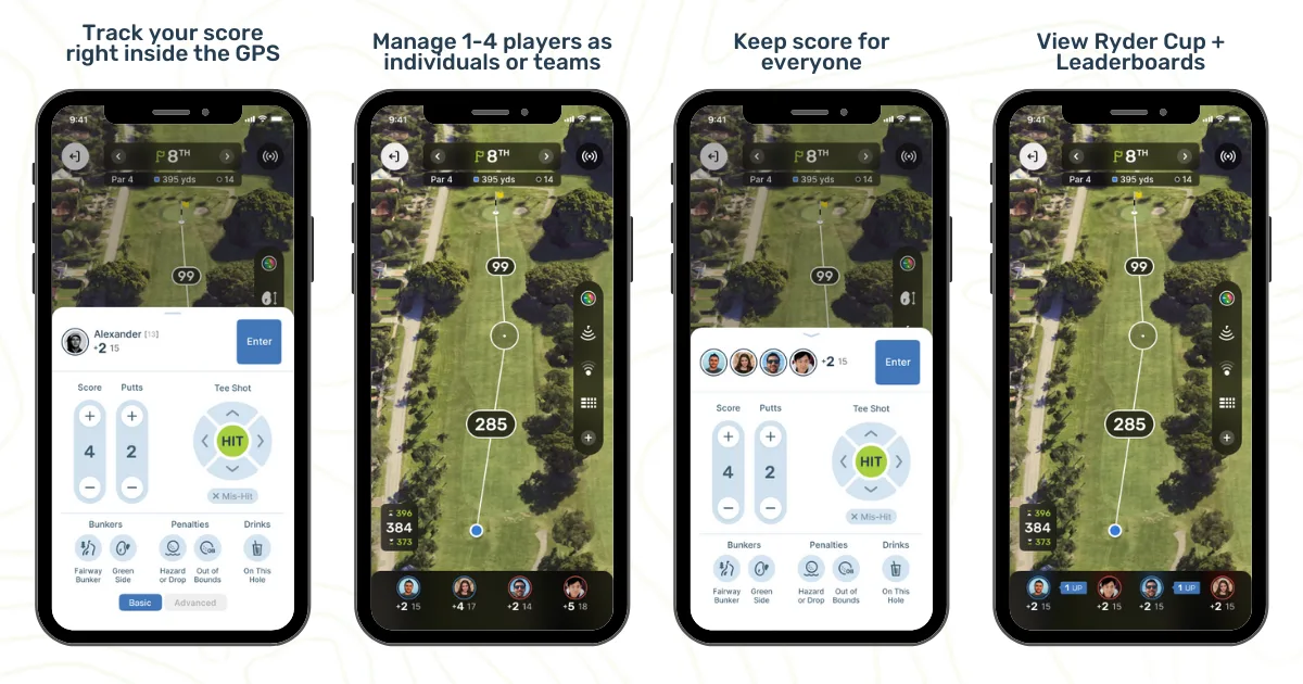 TheGrint score tracking inside the GPS for up to 4 players and leaderboards