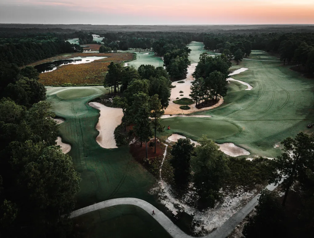 Aerial view of a TheGrint Tour event course at sunrise