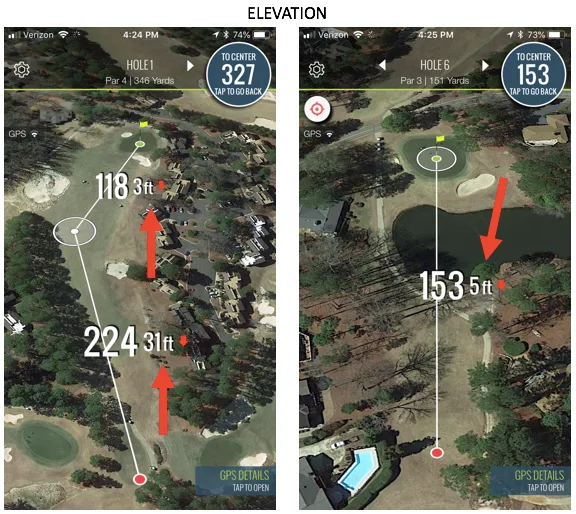 TheGrint GPS showing elevation-adjusted yardages