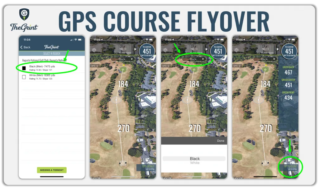 TheGrint GPS course flyover: choose tees and scroll through each hole