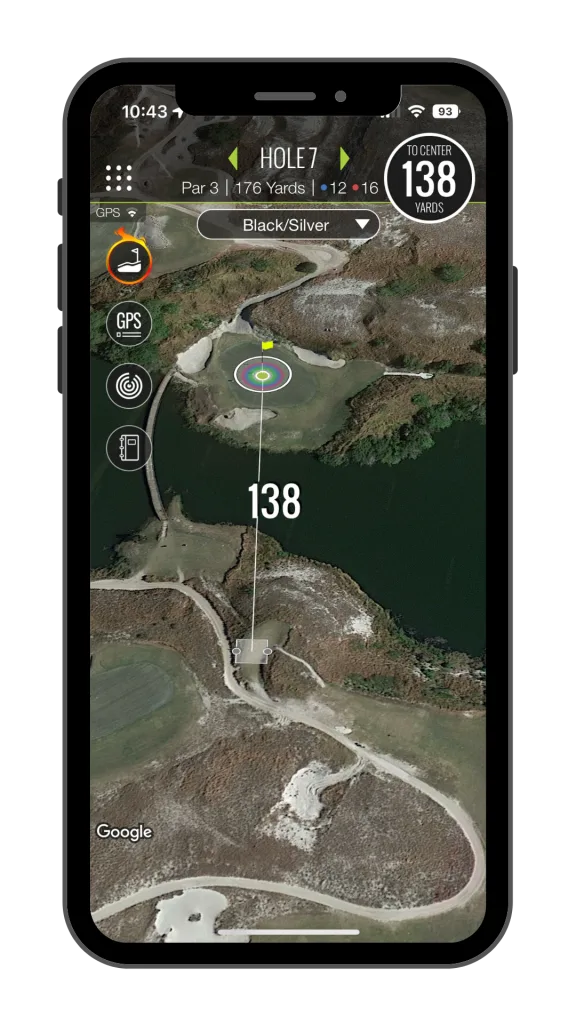 TheGrint GPS on an iPhone for hole 5 on the Streamsong Black course