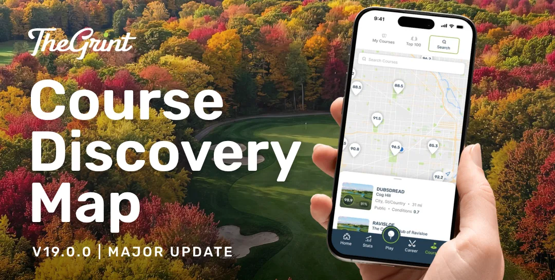 TheGrint Course Discovery Map on an iPhone, version 19 update