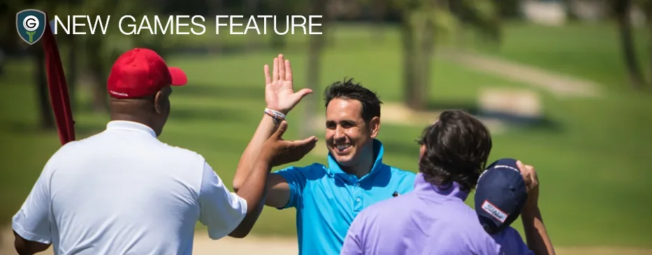 New Games Feature banner with golfers high-fiving on the course