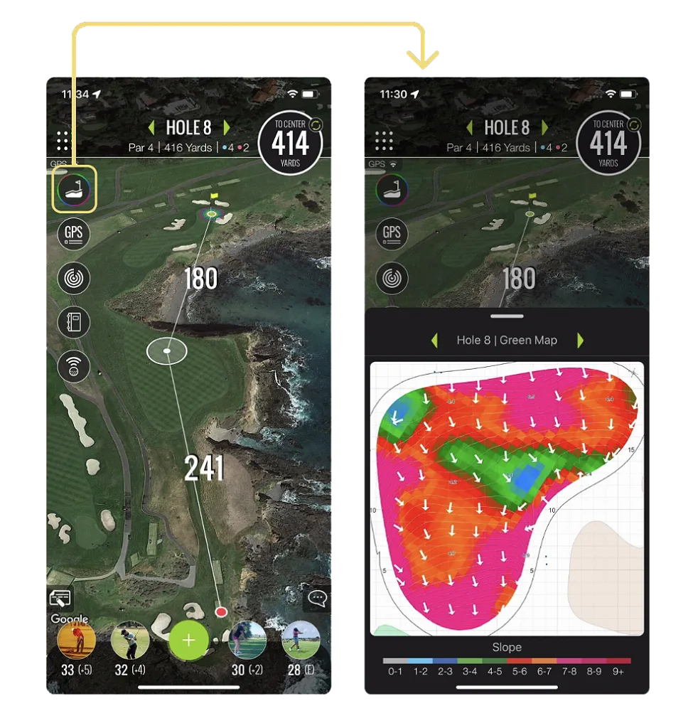 TheGrint GPS hole view switching to a green map with slope colors