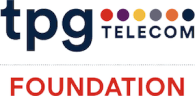 Logo of TPG Telecom Foundation, with multicolored dots above 'FOUNDATION' and 'tpg' in lowercase letters beside 'TELECOM' in uppercase.