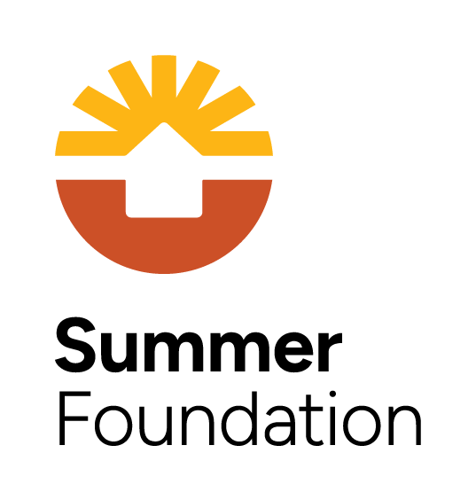 Summer Foundation logo – a stylised orange and yellow sun rising over a house, with the words ‘Summer Foundation’ in black text.