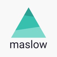 A teal-colored triangular graphic above the word "maslow" in dark text, set against a white background.