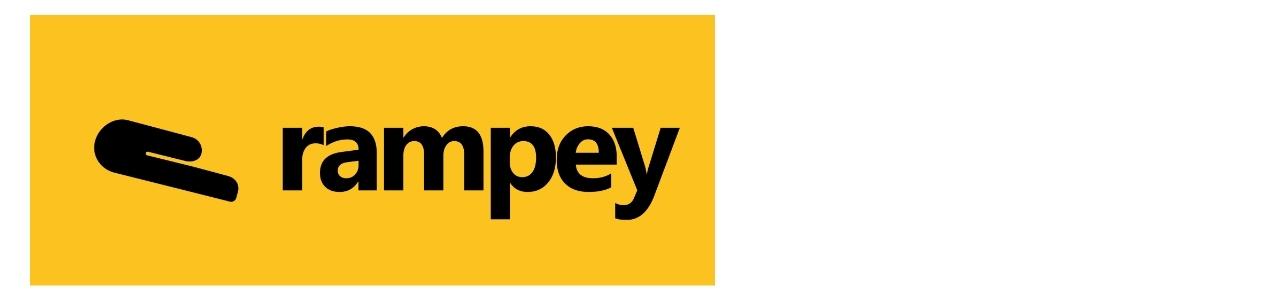 Rampey logo – Black text reading “Rampey” beside a minimalist ramp icon on a yellow background.