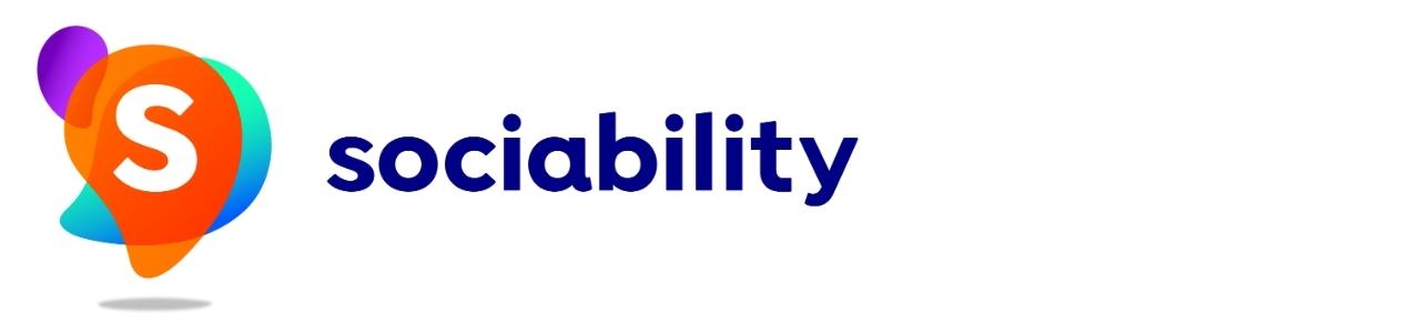 Sociability logo – Multicoloured icon featuring an orange “S” within overlapping blue, orange, and purple shapes, beside dark blue text reading “Sociability.”