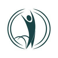 A stylized figure of a person with arms raised inside concentric circular shapes, conveying a sense of movement and energy.