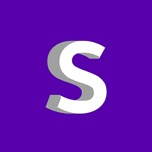 A stylized letter "S" in gray and white on a purple background.