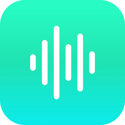 Icon featuring a white sound wave graphic on a gradient turquoise background.