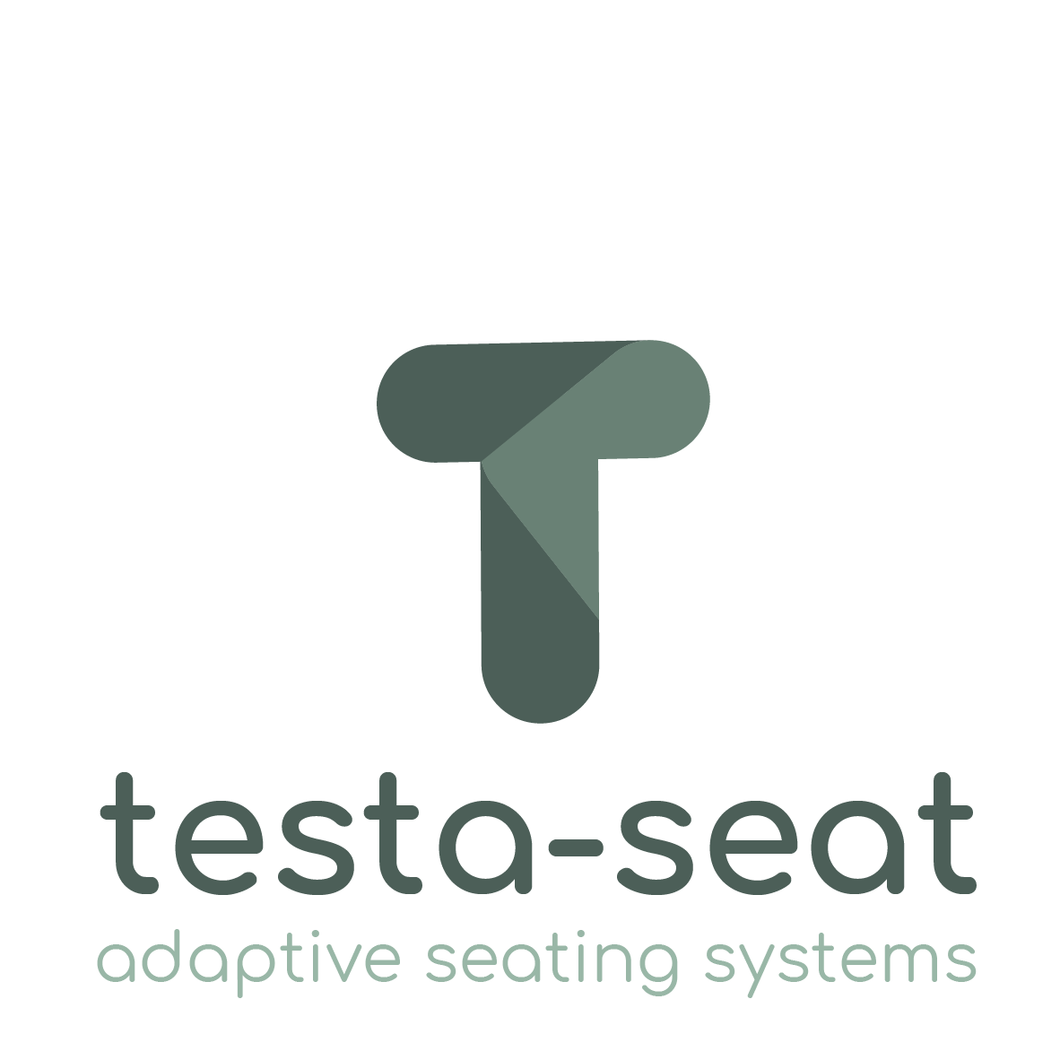 A logo featuring a stylized letter "T" in varying shades of green, with the text "testa-seat" and "adaptive seating systems" beneath it.