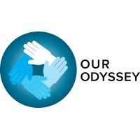Logo featuring multiple hands in shades of blue and white, arranged in a circular pattern, alongside the text "OUR ODYSSEY."