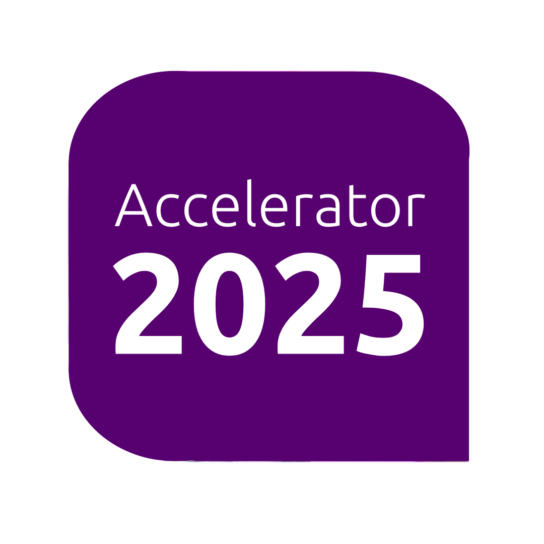 Logo featuring the word "Accelerator" in white text above the year "2025," both displayed on a purple rounded square background.