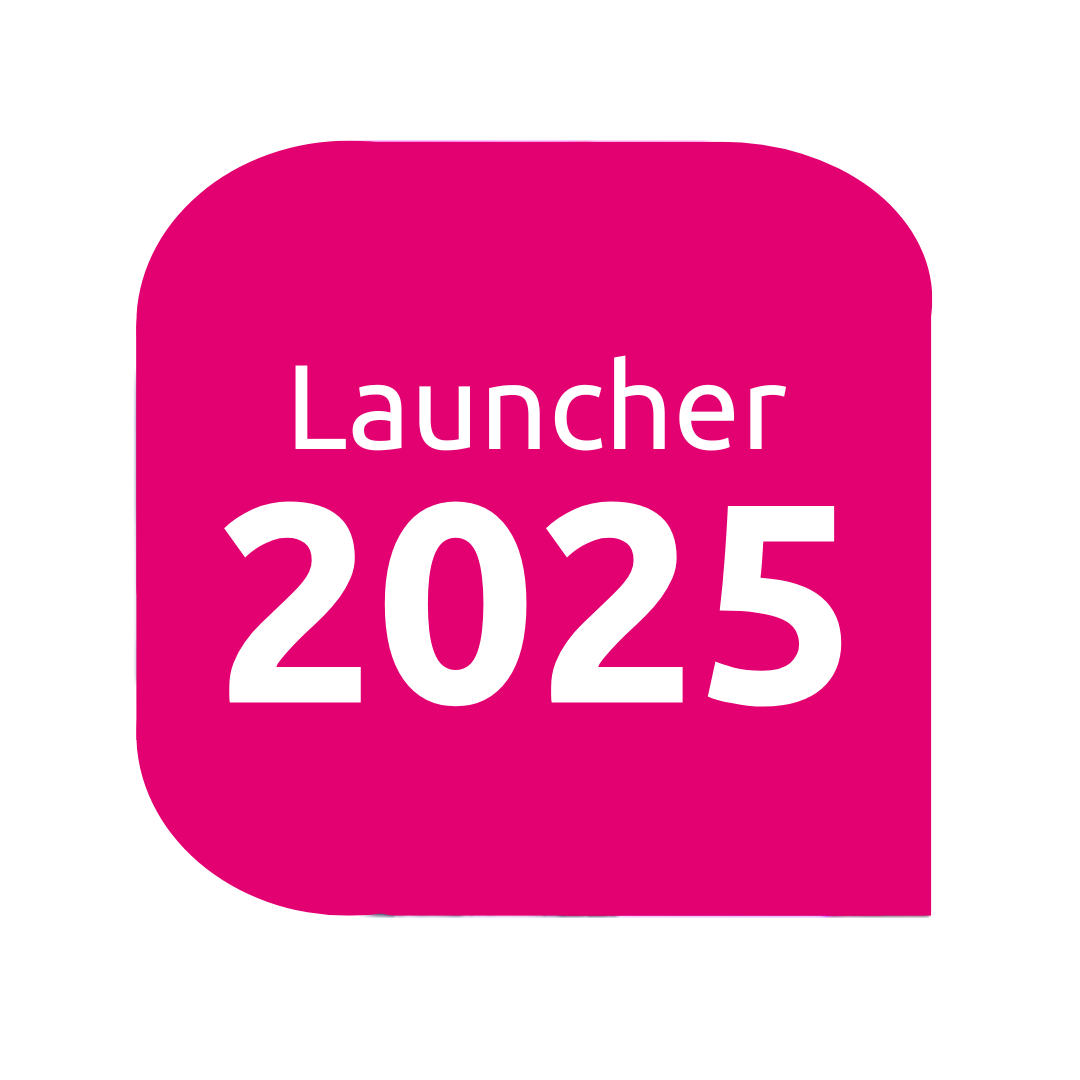 A pink square logo with the word "Launcher" above the number "2025" in white text.