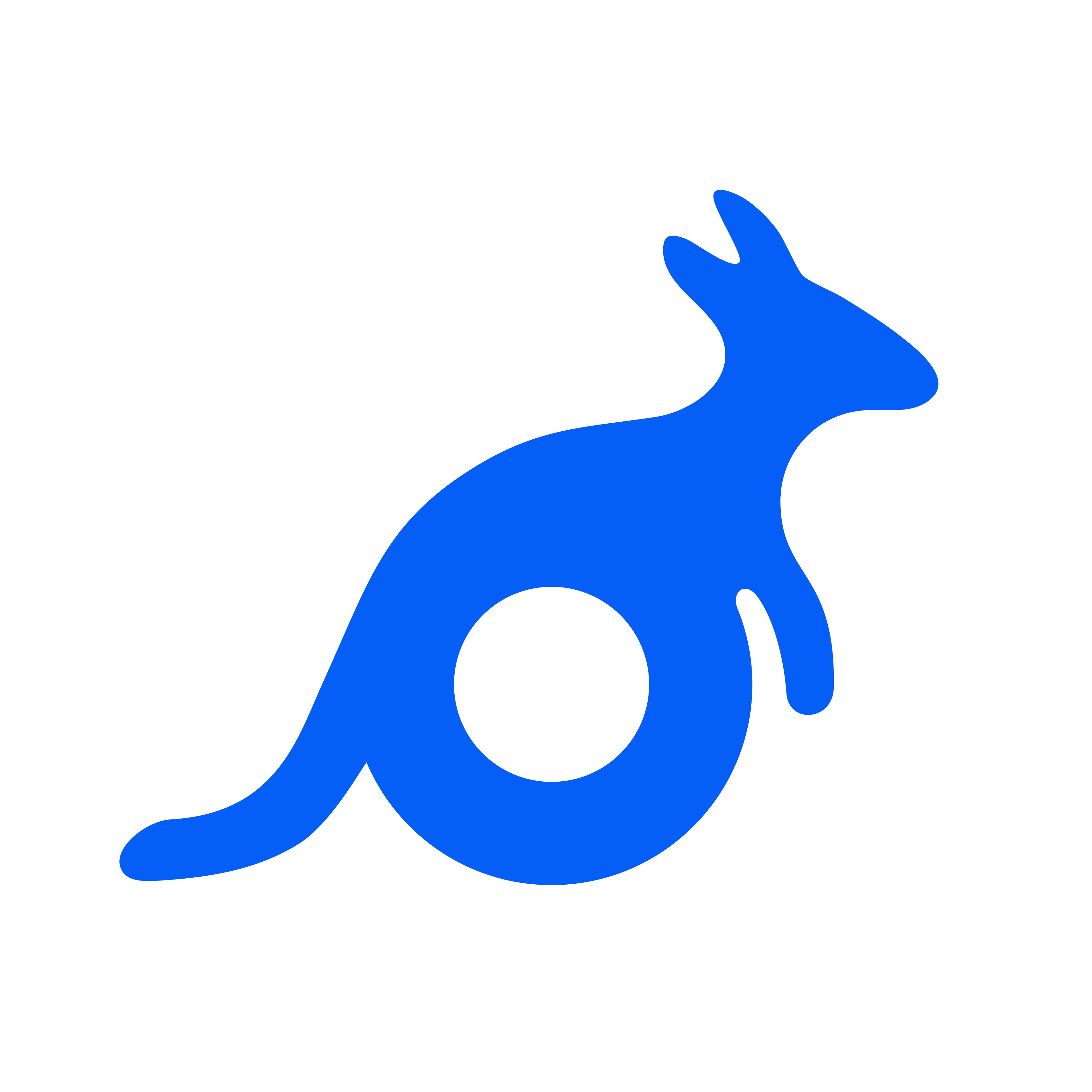 A blue kangaroo silhouette with a circular cutout representing its body, set against a black background.