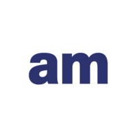 Logo with lowercase letters "am" in a bold, dark blue font on a white background.