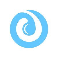 A stylized blue logo featuring a swirl and a circular pattern.