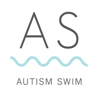 A logo for Autism Swim featuring the letters "A" and "S" above the text "AUTISM SWIM," with a stylized light blue wave beneath.