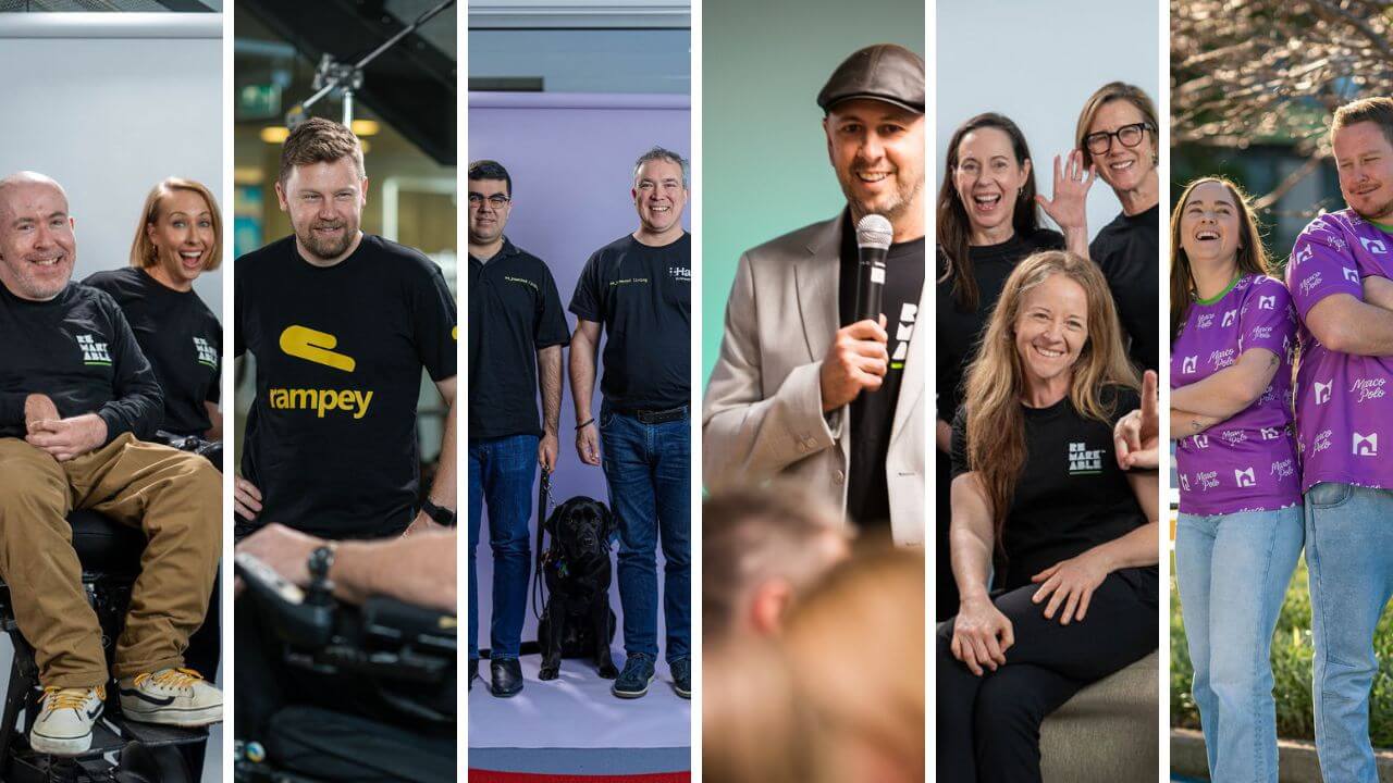 Collage featuring the Remarkable team alongside Australia+ Accelerator 2025 founders, capturing moments of leadership, innovation, and community.
