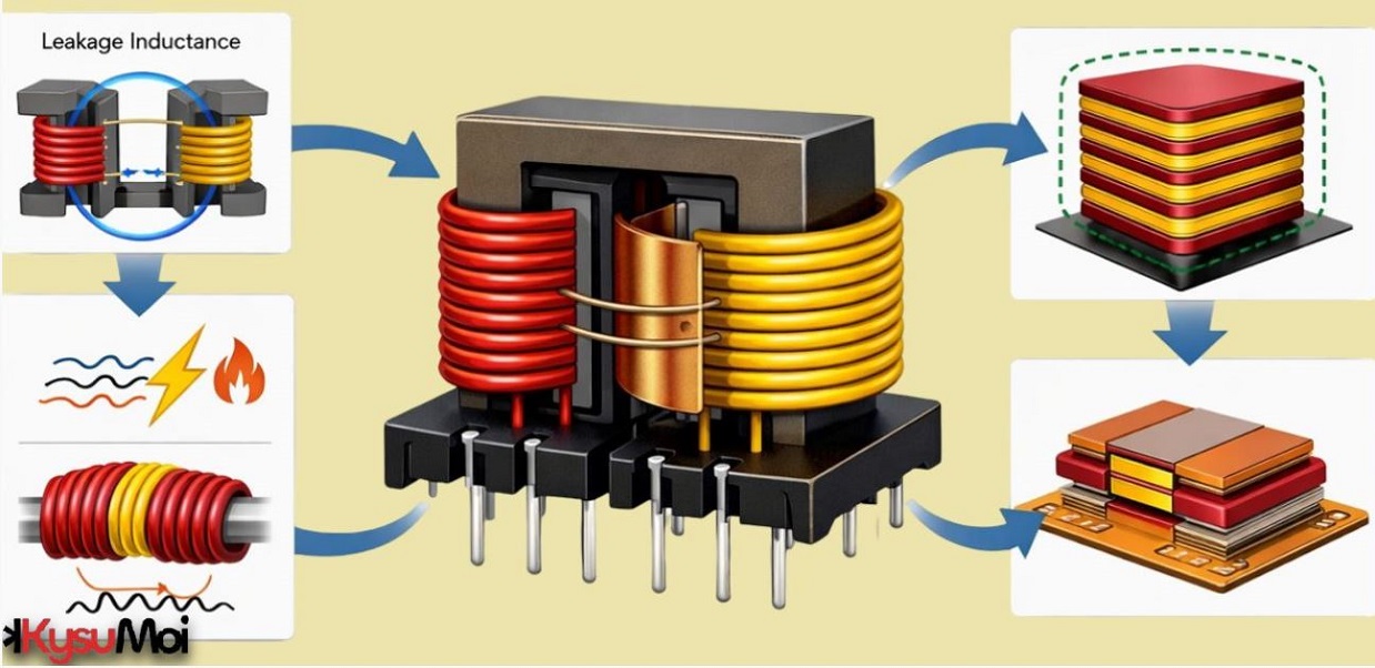 Thiết Kế Biến Áp cho Flyback Tần Số Cao: Giải Quyết Các Vấn Đề về Điện Kháng Rò Rỉ và Hao Tổn Cuộn Dây
