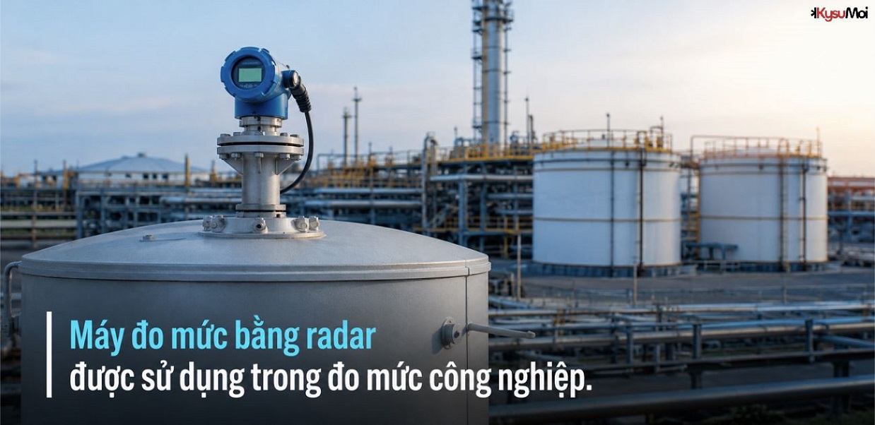 Máy đo mức bằng radar được sử dụng trong đo mức công nghiệp.