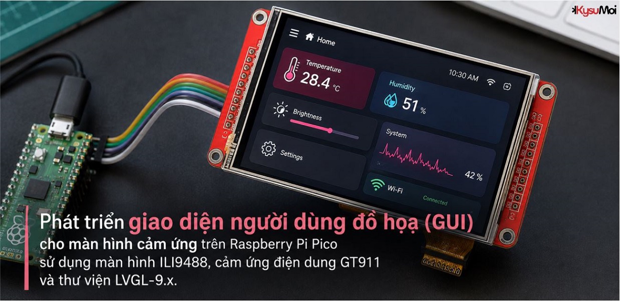 Phát triển giao diện người dùng đồ họa (GUI) cho màn hình cảm ứng trên Raspberry Pi Pico sử dụng màn hình ILI9488, cảm ứng điện dung GT911 và thư viện LVGL-9.x.